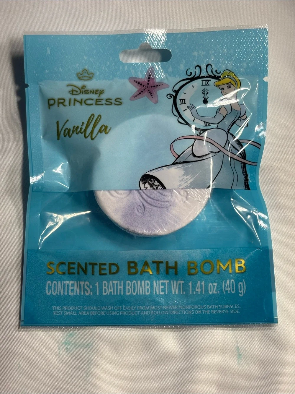 2 New Disney Princess Cinderella Vanilla Scented Bath Bomb - Light Blue & Purple